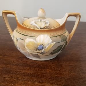 Magnolia Flower Porcelain Sugar Dish with Lid